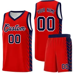 Red Navy Side Symmetrical Line Pattern Basketball Jersey