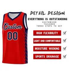 Red Navy Side Symmetrical Line Pattern Basketball Jersey 2