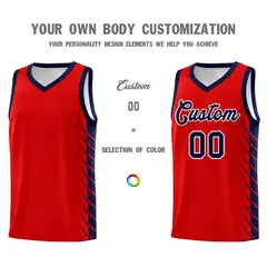 Red Navy Side Symmetrical Line Pattern Basketball Jersey 3