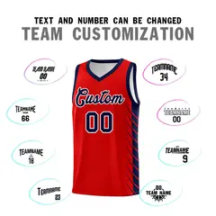 Red Navy Side Symmetrical Line Pattern Basketball Jersey 4