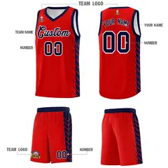 Red Navy Side Symmetrical Line Pattern Basketball Jersey 5