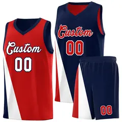 Red Navy Slanting Two Lines Color Block Basketball Jersey