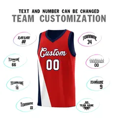 Red Navy Slanting Two Lines Color Block Basketball Jersey 4