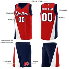 Red Navy Slanting Two Lines Color Block Basketball Jersey 5