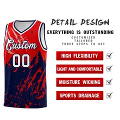 Red Navy Snow Mountain Beast Pattern Basketball Jersey 2