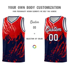 Red Navy Snow Mountain Beast Pattern Basketball Jersey 3