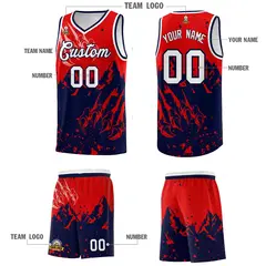 Red Navy Snow Mountain Beast Pattern Basketball Jersey 5