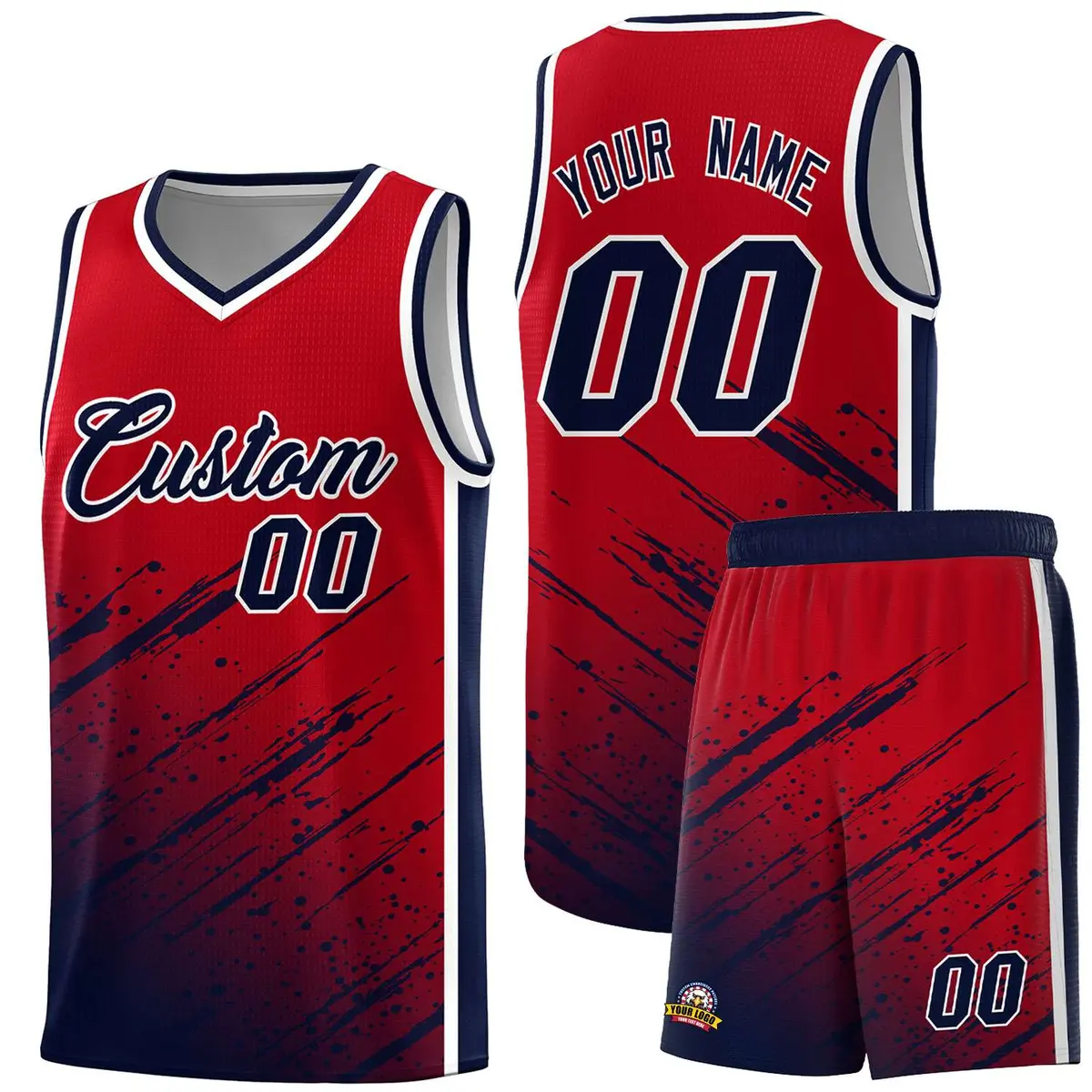 Red Navy Splash Basketball Uniforms for Training