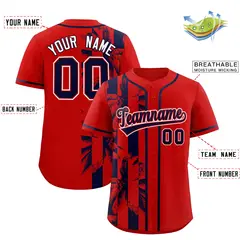 Red Navy Split Coconut Tree Baseball Jersey 2