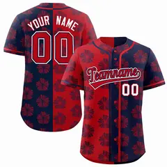 Red Navy Split Flower Graffiti Authentic Baseball Jersey 1