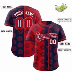 Red Navy Split Flower Graffiti Authentic Baseball Jersey 2