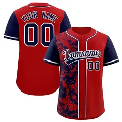 Red Navy Split Graffiti Raglan Sleeve Baseball Jersey 1