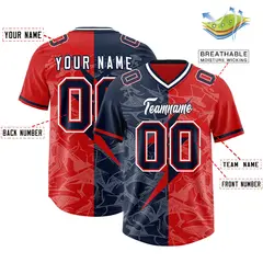 Red Navy Split Lightning Pattern Football Jersey 2
