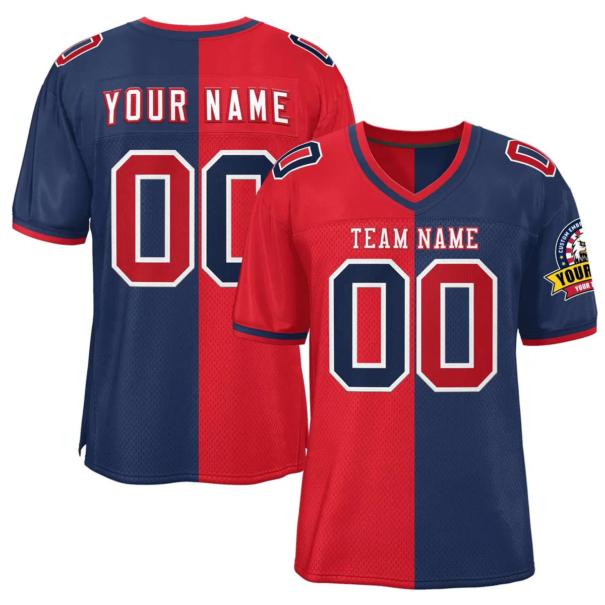 Red Navy Split Two Tone Authentic Football Jersey