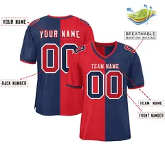 Red Navy Split Two Tone Authentic Football Jersey 2