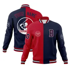 Red Navy Split Varsity Full-Snap Letterman Baseball Jacket