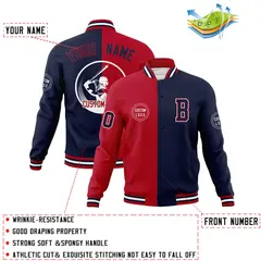 Red Navy Split Varsity Full-Snap Letterman Baseball Jacket 4