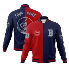 Red Navy Split Varsity Full-Snap Letterman Baseball Jacket 1