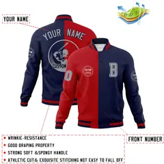 Red Navy Split Varsity Full-Snap Letterman Baseball Jacket 4