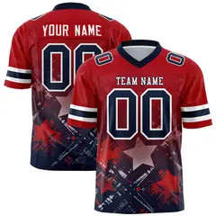 Red Navy Star Gradient Flag Football Jersey