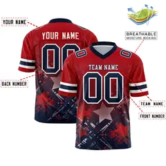 Red Navy Star Gradient Flag Football Jersey 2