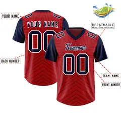 Red Navy Star Pattern Raglan Sleeves Football Jersey 2