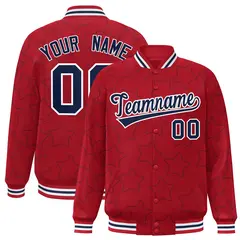 Red Navy Star Pattern Varsity Letterman Baseball Jacket 1