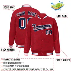Red Navy Star Pattern Varsity Letterman Baseball Jacket 2