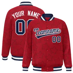Red Navy Star Pattern Varsity Letterman Baseball Jacket 1