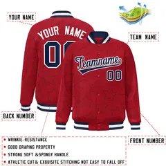Red Navy Star Pattern Varsity Letterman Baseball Jacket 2