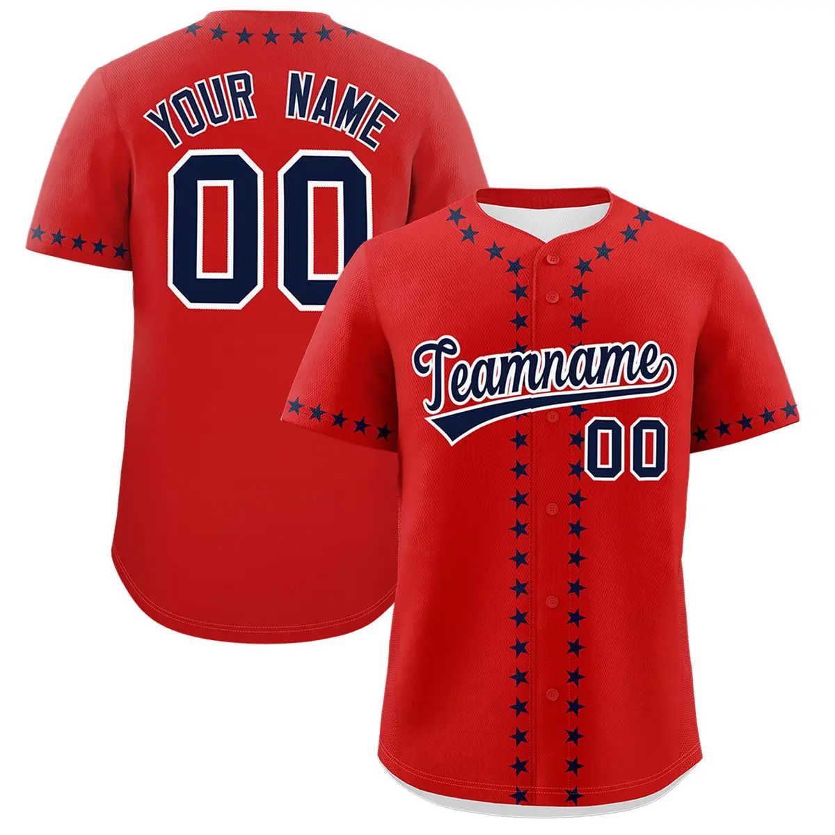 Red Navy Star Ribbing Authentic Baseball Jersey