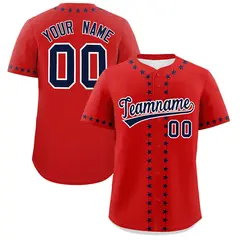 Red Navy Star Ribbing Authentic Baseball Jersey 1