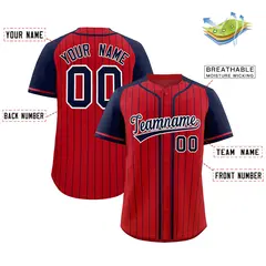 Red Navy Stripe Raglan Sleeves Fashion Baseball Jersey 2