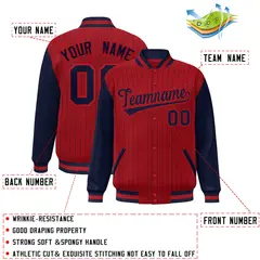 Red Navy Stripe Raglan Varsity Bomber Jacket 2