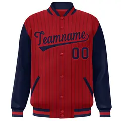 Red Navy Stripe Raglan Varsity Bomber Jacket 3