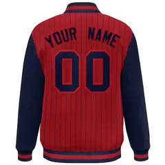 Red Navy Stripe Raglan Varsity Bomber Jacket 4