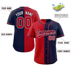 Red Navy Stripe-Solid Combo Baseball Jersey 2