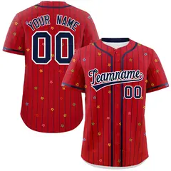 Red Navy Stripe Star Pattern Authentic Baseball Jersey 1