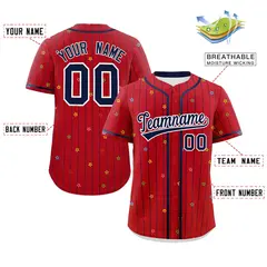 Red Navy Stripe Star Pattern Authentic Baseball Jersey 2