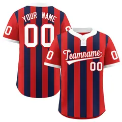 Red Navy Stripe Two-Button Softball Jersey 1