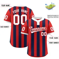 Red Navy Stripe Two-Button Softball Jersey 2