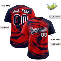 Red Navy Swirl Graffiti Baseball Jersey 2