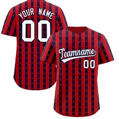 Red Navy Thick Stripes Star Pattern Baseball Jersey 1