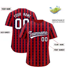 Red Navy Thick Stripes Star Pattern Baseball Jersey 2