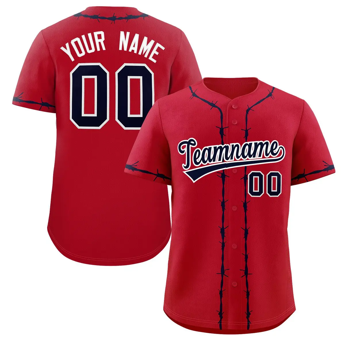 Red Navy Thorns Ribbed Classic Authentic Baseball Jersey