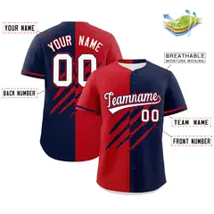 Red Navy Tiger Claw Scratch Split Baseball Jersey 2