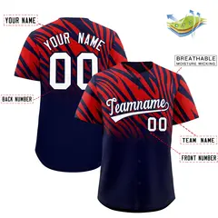 Red Navy Tiger Stripe Gradient Animal Print Baseball Jersey 2