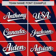 Red Navy Tiger Stripe Gradient Animal Print Baseball Jersey 3