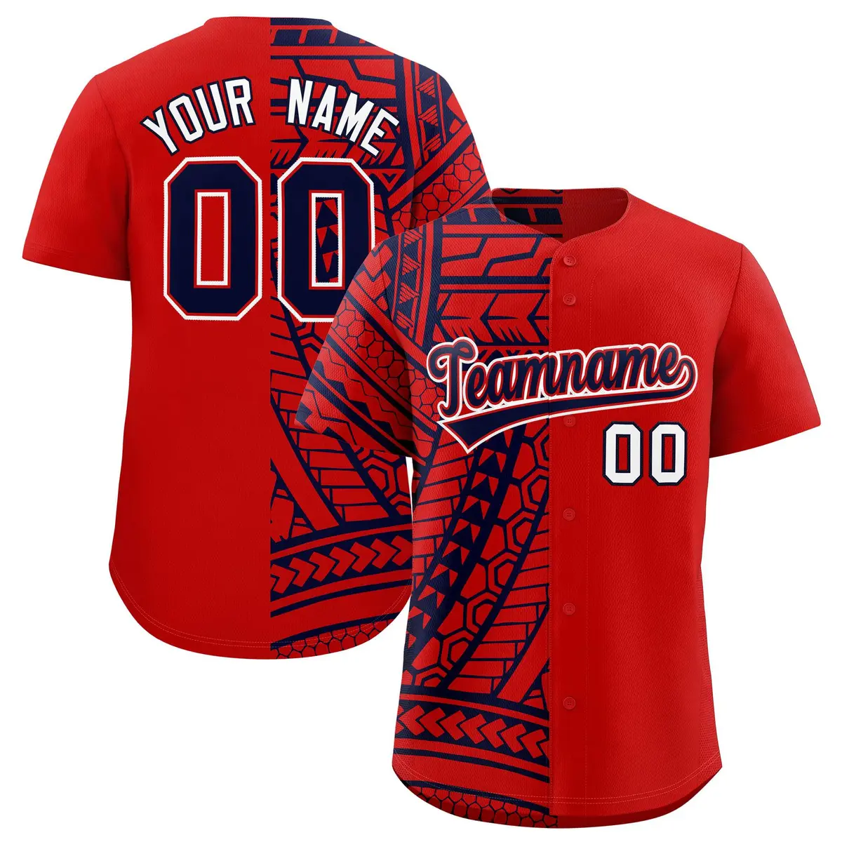 Red Navy Tribal Split Baseball Jersey