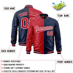 Red Navy Two Tone Full-Zip Varsity Letterman Bomber Jacket 2